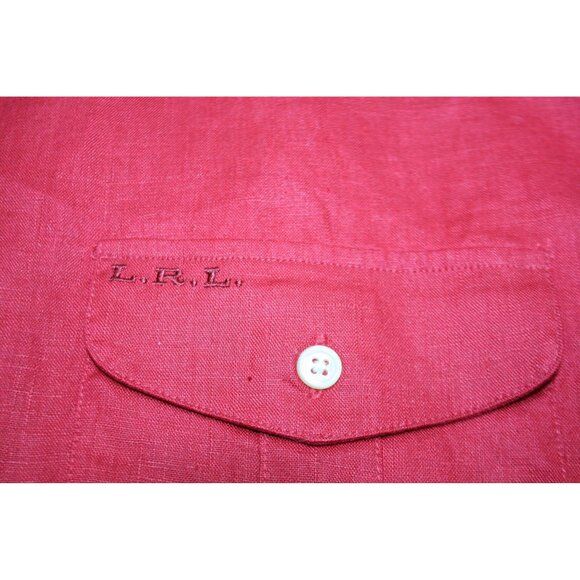 Ralph Lauren LRL Womens Red Linen Button Down Plus Size Top 3X Roll Tab Sleeve - Picture 5 of 8